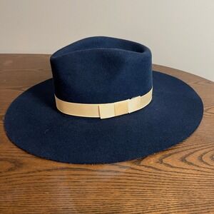 M&F Western Twister Wool Hat Small Navy Blue 100% Wool Wide Brim Ribbon Cowboy